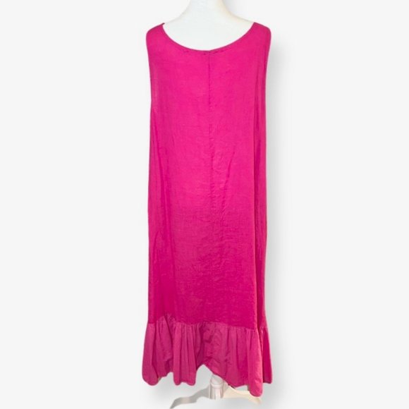 Cristina Vergani Italian Linen Blend w/ Embroidered Rosettes Pink Midi Dress - Picture 5 of 11